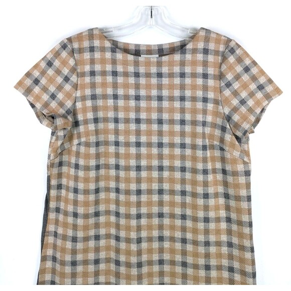 J Jill Ponte Shift Dress Size S Gray Tan Check Short Sleeve Knee Length - Picture 4 of 12